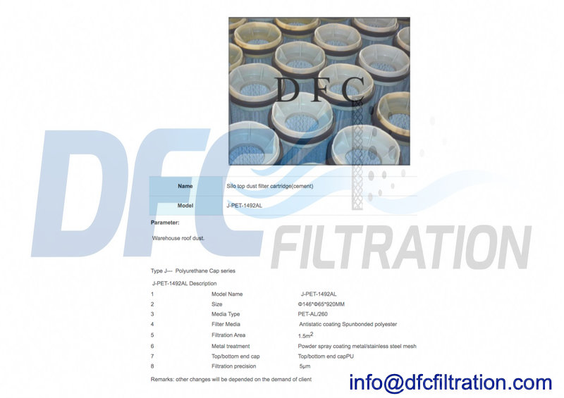  WAM silo top replacement filter cartridge, polyurethane end cap for powder conveying dust collector